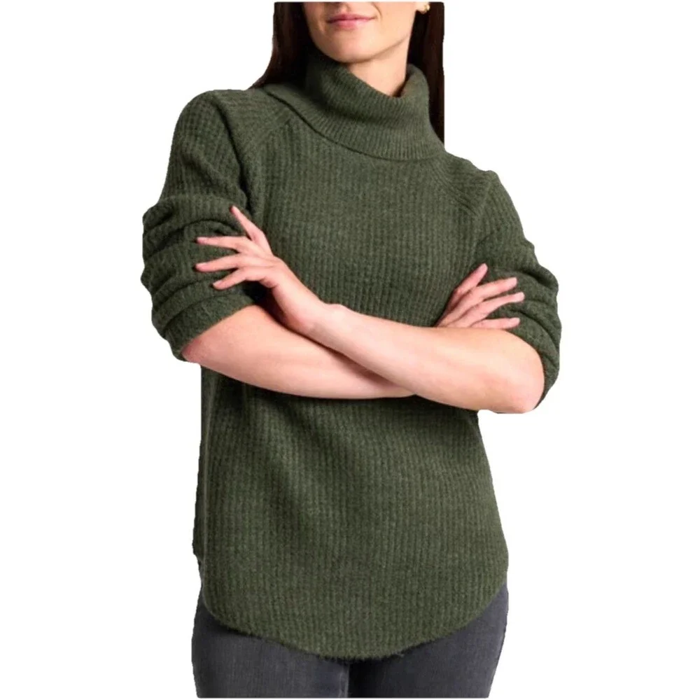 Kuhl Sienna Sweater Womens Large Green Chunky Cable Knit Turtleneck Pullover